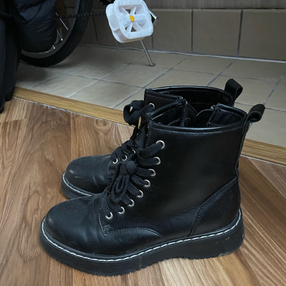 Black Lace-Up Combat Boots